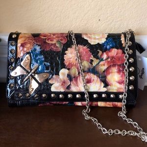 Patent Floral Print Multicolor Faux Leather Cross